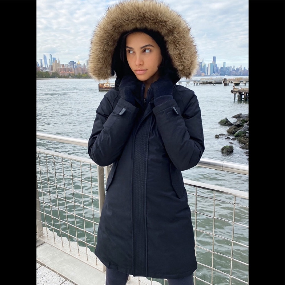 TNA Black Ski & Snow Parka with Faux Fur Trim Hood